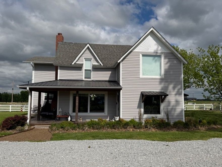 Charming & spacious 3,241 sq. ft. home on 1.90 acres with 4 oversized bedrooms, 2 baths, study with decorative electric fireplace, office, dining & breakfast nook. Features include cargo siding, wood beams, skylight, large picture windows & two stairwells. Updated kitchen with new cabinets, island, wood countertops, dishwasher and coffee bar with pantry; refrigerator conveys. Multi-purpose craft room & laundry with pet station. Grand living room with wood-burning fireplace (electric starter). Upstairs central HVAC; downstairs 3 mini-splits. Two covered porches & multiple outdoor seating areas. Utility garage, well room, storage shed with garden room & lean-to. Split rail fencing around house & wire fencing for livestock. Ring camera & 40x15 workshop do not convey.