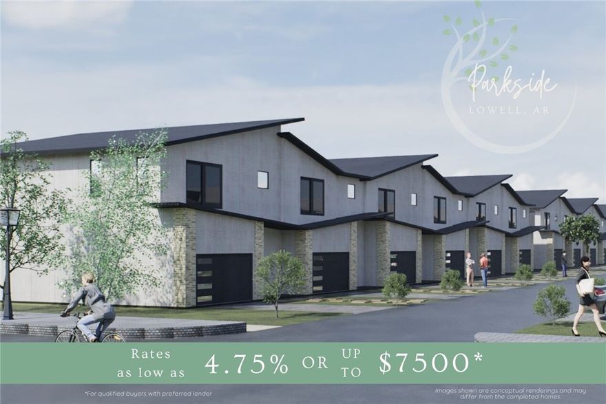 Welcome to Parkside of Lowell — where contemporary design meets vibrant community living. These thoughtfully crafted luxury townhomes boast spacious open floor plans, finishes include quartz countertops, stainless steel appliances, & elegant oak-style vinyl flooring throughout. With energy-efficient, all-electric systems, comfort meets cost savings year-round. This is the Kaylor plan-with "Medium" interior finishes.

Perfectly positioned along the Razorback Greenway and surrounding the coming soon- Kathleen Johnson Park — future home of the exciting NWA Space and Science Center — Parkside offers unmatched access to outdoor living and convenience.

Residents enjoy resort-style amenities, including a clubhouse, gym, pool, pickleball, basketball and more. Even better? No restrictions on short-term rentals, making Parkside a prime investment in the rapidly growing NWA region.

Whether you're looking to live, rent, or invest — Parkside of Lowell is where it all comes together. Call to schedule your tour today!