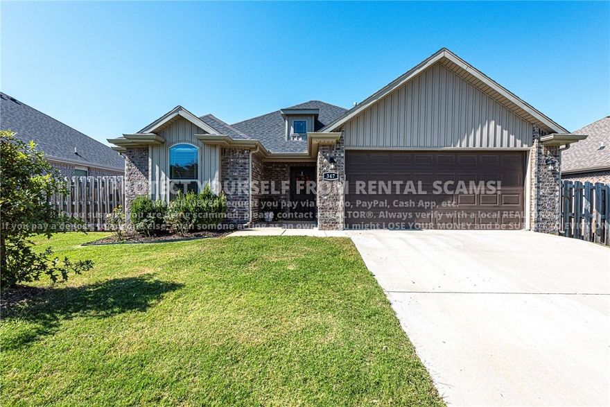 AVAILABLE NOW! Furniture not included. 
Don't miss out on this beautiful 3-bedroom, 2-bath home! This home has a spacious open-concept layout with an inviting living room feat: wood-look flooring, crown molding, and a fireplace! Enjoy effortless flow into the dining area and kitchen, complete with dark wood-look cabinetry, granite countertops, and a breakfast bar! Don’t miss the roomy primary bedroom with a private ensuite featuring dual granite-topped vanities, a large tub/shower combo, and a privacy toilet door  for added comfort and convenience! Relax and enjoy some outdoor privacy in fenced in backyard! **Tenant is responsible for all utilities and lawn care/maintenance.