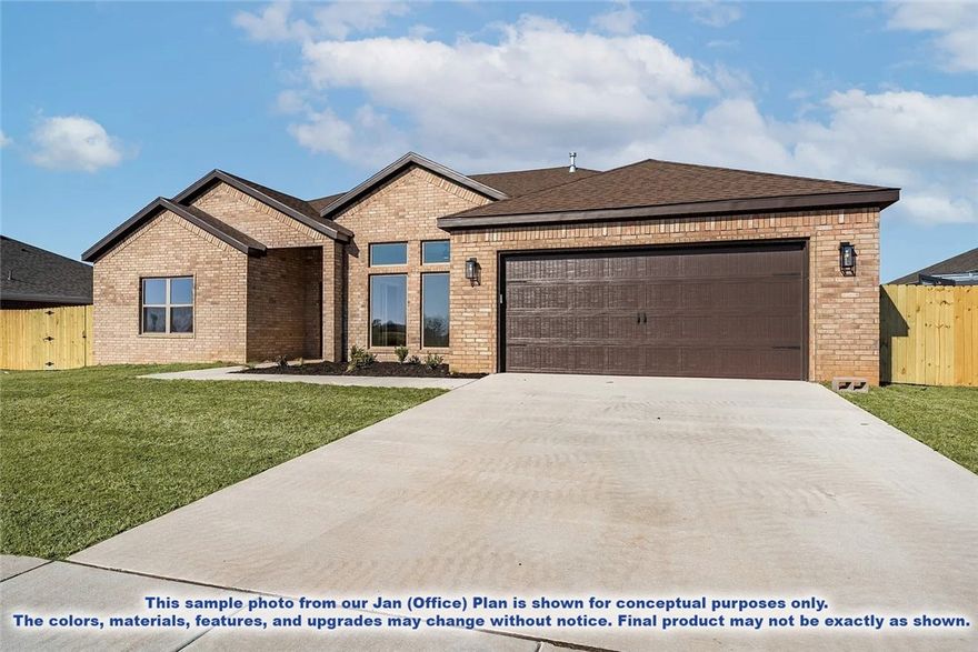 This brand-new Sunrise Homes build offers quality craftsmanship, modern finishes, and thoughtful design throughout. This 2,032 sq ft home features 3 spacious bedrooms, 2 full baths, and an open concept living area perfect for gathering and entertaining, plus an enclosed office. You’ll love the bright kitchen with custom cabinetry, granite counters, stainless appliances, and a generous wrap-around countertop overlooking the living room. The primary suite provides a quiet retreat with a large walk-in closet, spa-style shower, and dual vanities. Secondary bedrooms are well-sized and positioned for privacy. Relax by the outdoor fireplace on the covered back patio! Located just minutes from Ward Nail Park, you’ll enjoy quick access to walking trails, sports fields, playgrounds, and community events—plus easy proximity to I-49, schools, shopping, and everything Northwest Arkansas has to offer. Move-in ready, beautifully built, and designed for everyday comfort—this is a home you’ll be proud to own.