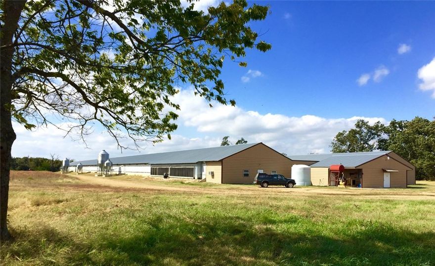 Very Neat & clean Breeder Hen farm.  2- 40 X 600 Hen houses with egg room in the middle. 50 acres mostly level & mostly pasture land.  2 bedroom/ 1 bath single wide mobile home.  Breeder houses are 10 years old.  Income has been between 180k-200k annually.  2016 should be over $200k income.  Owner has a 5 year contract with Tyson.  The property has 2 more pads in place for additional breeder houses to be built.