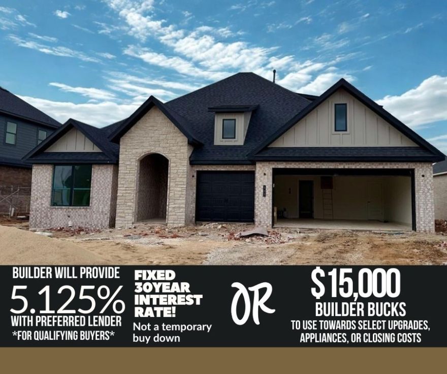 ** Limited time ** Contract in October and save an estimated $353 on monthly payment. Builder will provide a 5.5% 30 year fixed interest rate for qualified buyers with use of preferred lender. Preferred lender will pay up to an additional $5,000 towards buyers closing costs. OR bring your own lender and get 10K concessions from builder. Home also includes fence, blinds, & gutters at no additional cost. Completion estimated November 2025. Hillcrest in Cave Springs offers a rare blend of natural serenity and everyday convenience in NWA.  Introducing the 2600 Plan 5-bedroom, 3-bath home offers over 2,600 square feet of flexible, functional living space. Four bedrooms are located on the main level, including a private primary suite thoughtfully separated from the other rooms by the open-concept kitchen, dining, and living areas.The fifth bedroom is located upstairs with its own full bath. Stop by every Sunday 1-4 PM to learn about all the standard features included.