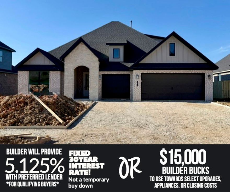 ** Limited time ** Contract in October and save an estimated $353 on monthly payment. Builder will provide a 5.5% 30 year fixed interest rate for qualified buyers with use of preferred lender. Preferred lender will pay up to an additional $5,000 towards buyers closing costs. OR bring your own lender and get 10K concessions from builder. Home also includes fence, blinds, & gutters at no additional cost. Completion estimated November 2025. Hillcrest in Cave Springs offers a rare blend of natural serenity and everyday convenience in NWA.  Introducing the 2600 Plan 5-bedroom, 3-bath home offers over 2,600 square feet of flexible, functional living space. Four bedrooms are located on the main level, including a private primary suite thoughtfully separated from the other rooms by the open-concept kitchen, dining, and living areas.The fifth bedroom is located upstairs with its own full bath. Stop by every Sunday 1-4 PM to learn about all the standard features included.