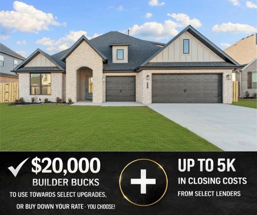 Hillcrest in Cave Springs offers a rare blend of natural serenity and everyday convenience in NWA.  Introducing the 2600 Plan 5-bedroom, 3-bath home offers over 2,600 square feet of flexible, functional living space. Four bedrooms are located on the main level, including a private primary suite thoughtfully separated from the other rooms by the open-concept kitchen, dining, and living areas. The fifth bedroom is located upstairs with its own full bath. For a limited time, Builder Incentives: $20,000 Builder Bucks to use towards select upgrades, appliances, or buy down your rate – you choose! Plus up to 5K from select lenders. For a total of up to 25K with lender incentives! Fence, blinds, and gutters are all included.   Stop by every Sunday 1-4 PM to learn about all the standard features included.