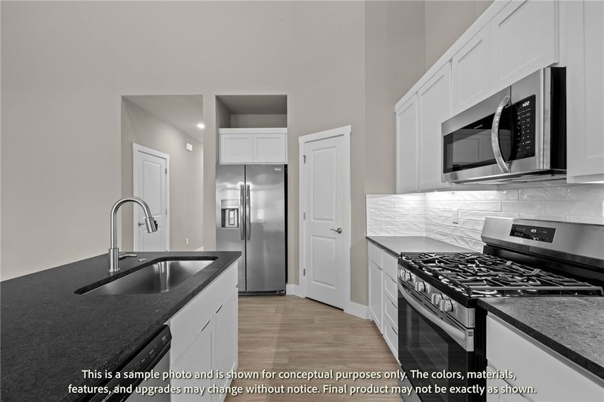 Welcome to Crystal Cove, where modern design meets everyday comfort in this beautifully crafted 3-bedroom, 2.5-bath townhome by Sunrise Homes. This ~1,582 sqft layout features a desirable primary suite on the main level, offering both convenience and privacy. The open-concept living space is highlighted by a soaring vaulted ceiling and large Clerestory Windows bringing in natural light for a bright, airy feel throughout. Also featuring a sleek electric fireplace, creating an inviting atmosphere. The kitchen flows seamlessly into the dining and living areas, perfect for entertaining. Upstairs includes two additional bedrooms, a full bath, and a loft-style hallway overlooking the main living area. Enjoy outdoor living with a covered back patio and private backyard. Low-maintenance living with thoughtful design throughout makes this home ideal for a variety of lifestyles. Builder’s credit of $3,000 and Lenders Credit Up To $5,000 with Preferred Lender.