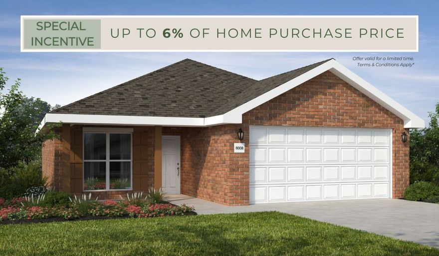 This hybrid plan offers the luxury of a brick exterior, with the affordability
of cottage finishes inside. Gather around the spacious kitchen island with
friends and family, and enjoy the privacy of a secluded primary suite with
a sizable walk-in closet. This 3 bedroom, 2 bathroom plan with modern
finishes is the definition of affordable luxury.
*Taxes subject to change based on new construction.*