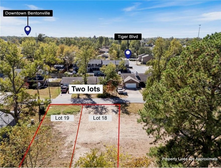 2 LOTS ~ Each lot is 3,908 SQ FT!
DOWNTOWN BENTONVILLE LIVING with access to trails, dining, and entertainment!

RARE FIND — already split and ready to build in Downtown Bentonville! The hard work has already been done, making this an incredible opportunity for a dream home, investment property, or multiple-family homes. Cleared and build-ready in one of the most desirable areas of Bentonville.

Enjoy Downtown Bentonville living with quick access to the Bentonville Square, local restaurants, boutiques, coffee shops, the Farmers Market, and First Fridays. Bike or walk to Crystal Bridges, The Momentary, The Ledger, Onyx Coffee Lab, and the Razorback Greenway trail system.

Outdoor lovers will appreciate being just minutes from the Slaughter Pen Trail System and Coler Mountain Bike Preserve. 

Opportunities like this- offering Downtown Bentonville living- are becoming very hard to find. Don’t miss your chance to own in one of Northwest Arkansas’ most sought-after locations!