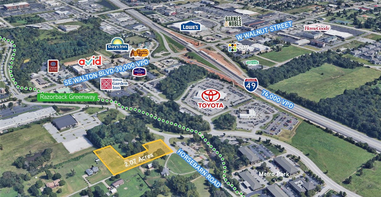 +/- 2.07 acres of land for sale in prominent area of Rogers, Arkansas. Property is adjacent to Metro Office Park and is less than a one-minute drive to SE Walton Blvd, with quick access to I-49 and Razorback Greenway. National retail and restaurants are within minutes of the property including Lowe’s, Barnes & Noble, Homegoods and Kohl’s.
