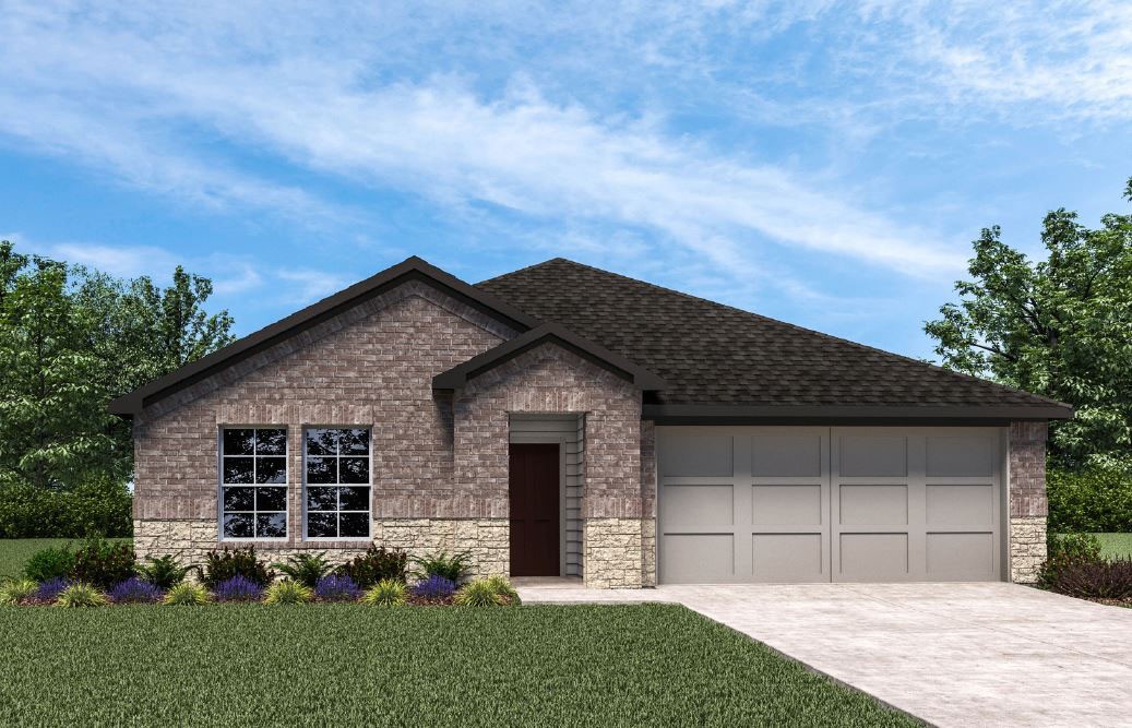 Come to the community model today! Our Justin plan is a charming single-story, 4 bedroom, 2 bathroom, 2-car garage.. This open concept plan is an amazing plan! The welcoming entry leads to two bedrooms and a secondary bathroom. This kitchen offers an island bar with quartz countertops, stainless steel appliances, a corner walk-in pantry and a large kitchen island with a sink that faces the living room. The living will have a cozy electric fireplace with heater. The private main bedroom is located at the back of the home and features a spacious en-suite bathroom, complete with double vanity sink with quartz counters, walk-in closet, and spacious walk-in shower. Luxury Vinyl plank flooring throughout! Fans in all bedrooms as well as the living room! This home exterior will have 4 sides brick! Covered patio and a landscape package. Garage Door opener! Tankless hot water heater! This home includes our HOME IS CONNECTED Smart Home package. Wagon Wheel Crossing. Make it home!