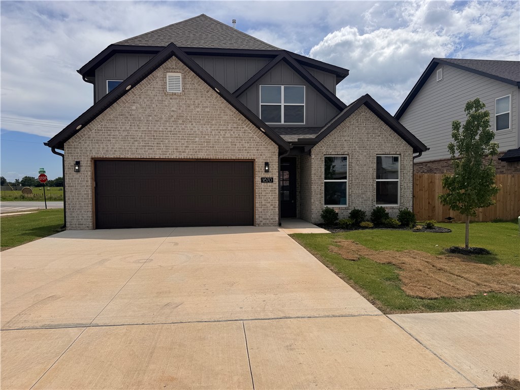 Be the first to reside in this gorgeous new construction home, located right across from Gamble Elementary. The home features an open kitchen with a spacious walk-in pantry, luxury vinyl plank flooring throughout the first floor, and custom kitchen cabinets that reach the ceiling. The main level includes two bedrooms and two full baths, while the second floor has two additional bedrooms, a full bath, and a game/bonus room—ideal for entertaining or a 5th bedroom. Home features nice upgrades such as quartz countertops, tiled showers, electric fireplace, custom trim for the fireplace wall, EV port and a gas drop for outdoor grilling. The kitchen has a big size island, custom cabinets and an oversized pantry. Near Gamble Elementary and Bentonville West High Schools. One year lease available.