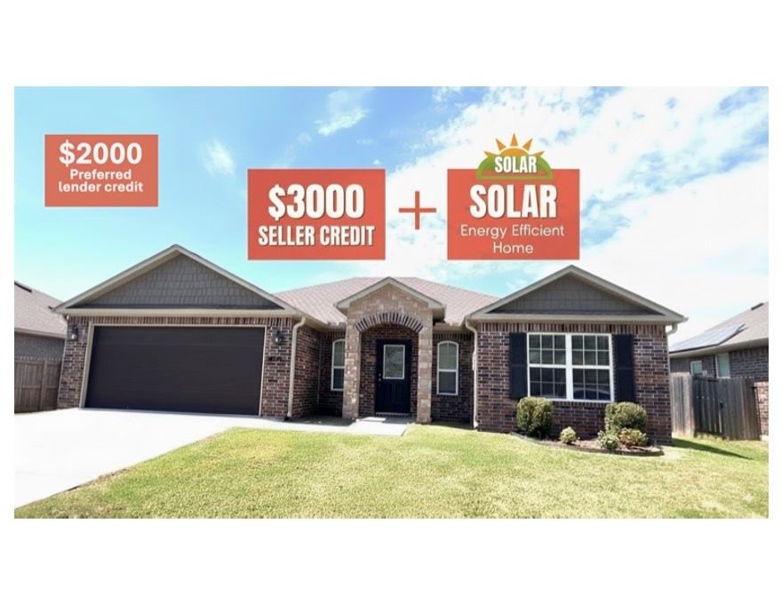 This charming 4Beds, 2 Baths, 2-car Garage, EAST FACING , single-story home features a desirable split floor plan and is located in a growing area close to XNA Airport and the Walmart Distribution Center. Situated in the highly regarded Bentonville School District, it offers SOLAR PANELS for energy savings, a covered patio for outdoor enjoyment, and a host of thoughtful upgrades throughout. Seller's credit $3000 and preferred lender credit $2000.