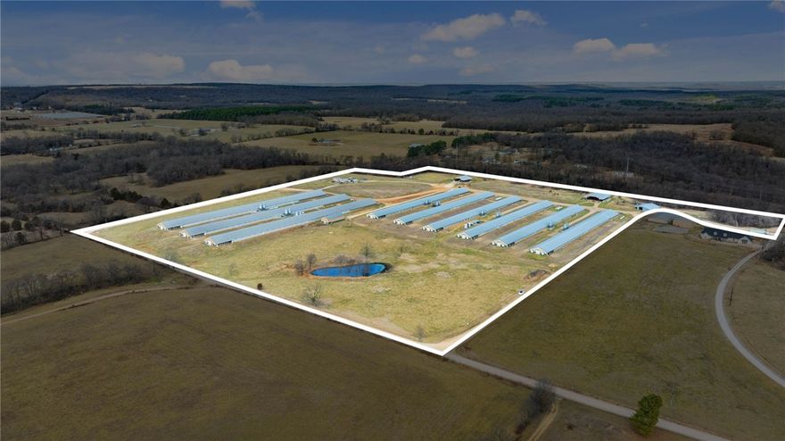 Great rare find - Simmons Farm with 9 broiler houses, (3) 55x600's, (6) 43x500's, 38 ac mol with a pond (enjoy some livestock), very nice doublewide with 3/2 all electric, great location close to Lincoln, Siloam and Fayetteville! This would be a great option for someone who desires to operate a broiler operation! * DO NOT ENTER THE PROPERTY - BIO-SECURE! APPOINTMENT ONLY!