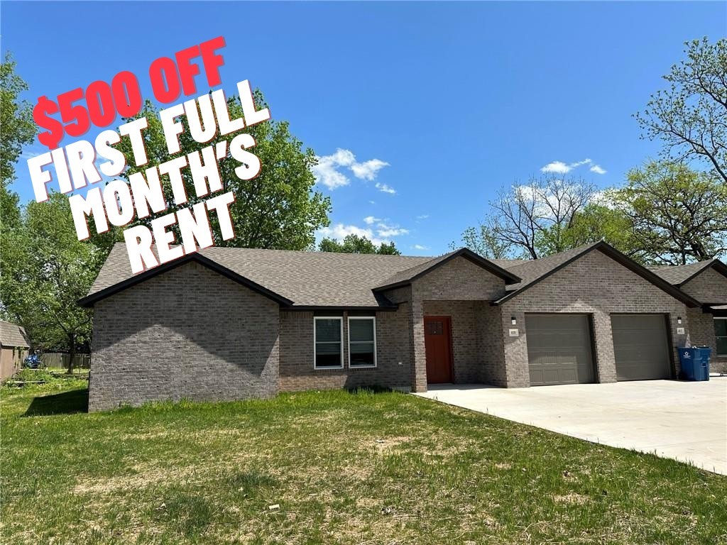 $500 OFF FIRST FULL MONTHS RENT!! This contemporary 3-bed, 2.5-bath duplex features an open, split floor plan with all-brick exterior and tile floors throughout. Enjoy granite countertops and included appliances, including oven, dishwasher, microwave, fridge, washer, and dryer. The primary suite is on one side, while two bedrooms share a Jack-and-Jill bath. A half bath is off the living room. Located near McKee Foods, Simmons, and downtown Gentry, offering convenient access to local businesses and amenities. ** $250 non-refundable pet fee per pet.**