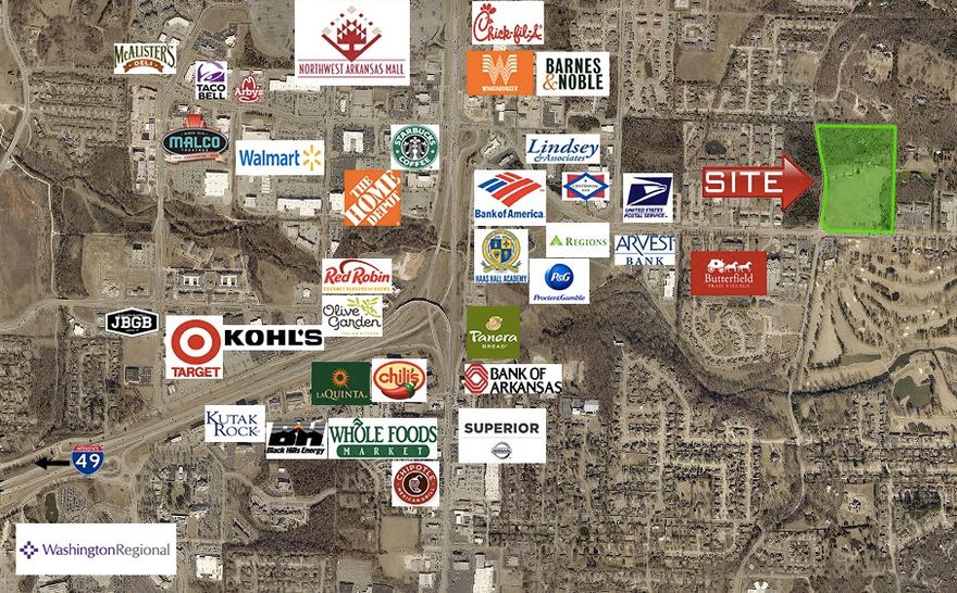 Prime Development Opportunity! This 26.5 acres on a hard lighted corner is located in the heart of uptown Fayetteville on the corner of Joyce Blvd and Old Missouri Rd with 840' of frontage on Joyce Blvd and 1230' of frontage on Old Missouri. This parcel is a perfect candidate to be zoned for a mixed use development. This area has a high demand for retail, office, and multifamily. Contact agent for a confidential review of this offering.
