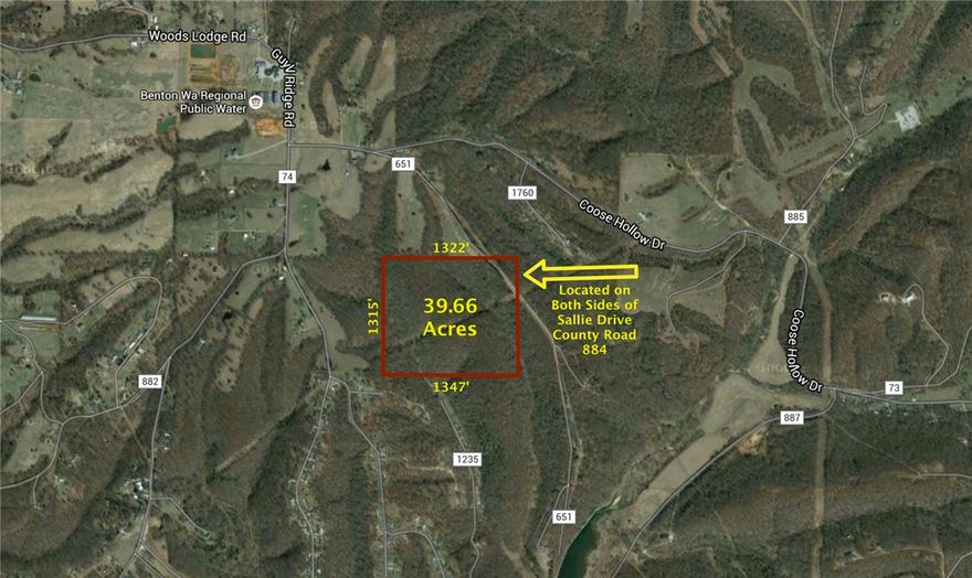 39.66 Acres just a short drive from Rogers with pond. Wooded land with some great build sites. Just 1/4 mile from Beaver Lake (at the end of Sallie Drive) Rural Water at street. Foundation on old homestead standing. Fenced on North Side.