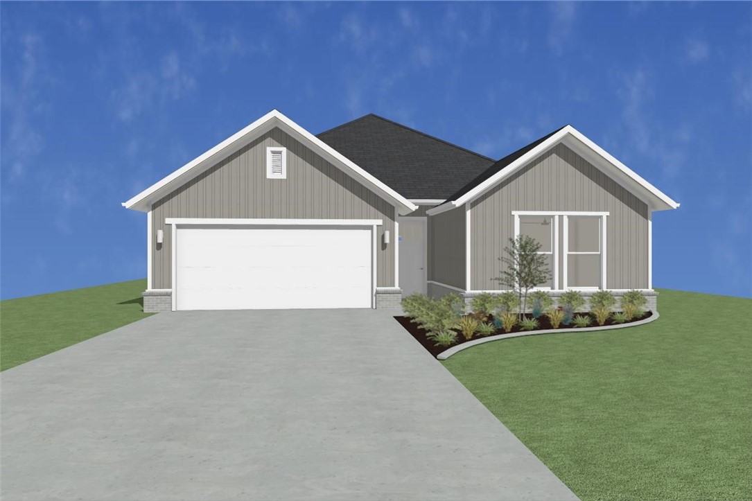Fence, blinds and gutters included! Discover your dream home in the new neighborhood- Jacob's Crossing. Caden plan with 1 level, garage on the left & West facing! 13 ft ceilings in the living and dining, linear electric fireplace, LVP flooring throughout the main living areas & primary bedroom, quartz countertops &more. Chef's kitchen boasting frigidaire stainless steel appliances, gas range, pantry, quartz countertops, bar pull handles, large island & gorgeous backsplash. Luxurious primary bedroom features abundant natural light, while the spa-like primary bathroom offers a walk-in shower, double sinks, tub & spacious walk-in closets. Additional features include two large secondary bedrooms & a functional laundry room. Nestled on a generous lot with covered patio that overlooks the serene sodded, fully fenced backyard, creating an exceptional living experience. Sturdy concrete siding! Model home located at 3631 Tranquility St- Lot 1.