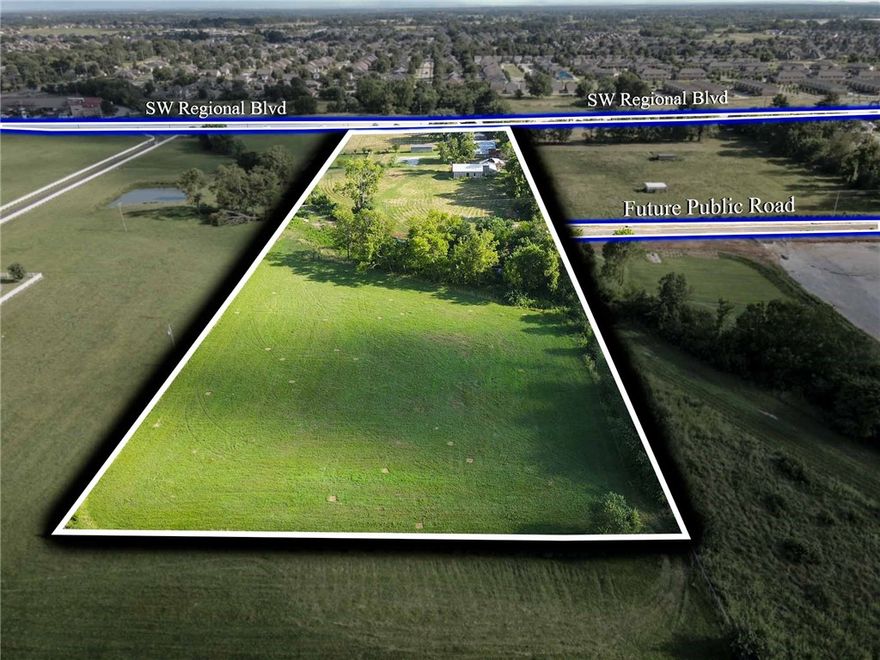 Prime Development Opportunity awaits at 2220 SW Regional Blvd!  Already boasting 300 feet of  Highway frontage, a recent large scale improvement to the adjacent property to the West has the possibility to bring another source of sewer and water to a property that already had a 12” sewer line  running diagonally across it! (See the attached pictures for reference.) The front of the property is currently zoned R-O (Residential-Office), while the back 4-acre parcel is zoned A-1 (Agricultural). The Board of Planning and Zoning (BPC) suggests that the entire acreage could potentially be rezoned as R-O or even R-3, unlocking an opportunity for multi-family housing development. Additionally, there’s a possibility 34th Street expanding West through the property. With a daily traffic count exceeding 30,000, this property offers immense potential.
