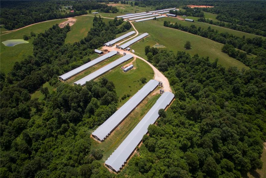 One of the best cash flow scenarios if you're looking for an established broiler farm and you'd also like to run cattle as well. 107 acres TBD survey and about 50 acres of pasture. George's Inc chicken contract grosses over $600,000 annually and operates on about $200,000 in expenses. There are two hay barns, two stacking sheds and two pump rooms. 2 40x300s were built in 1994, 6 40x400s in 1996, and 5 43x500s in 1999. Some upgrades are in order but maintenance is current.