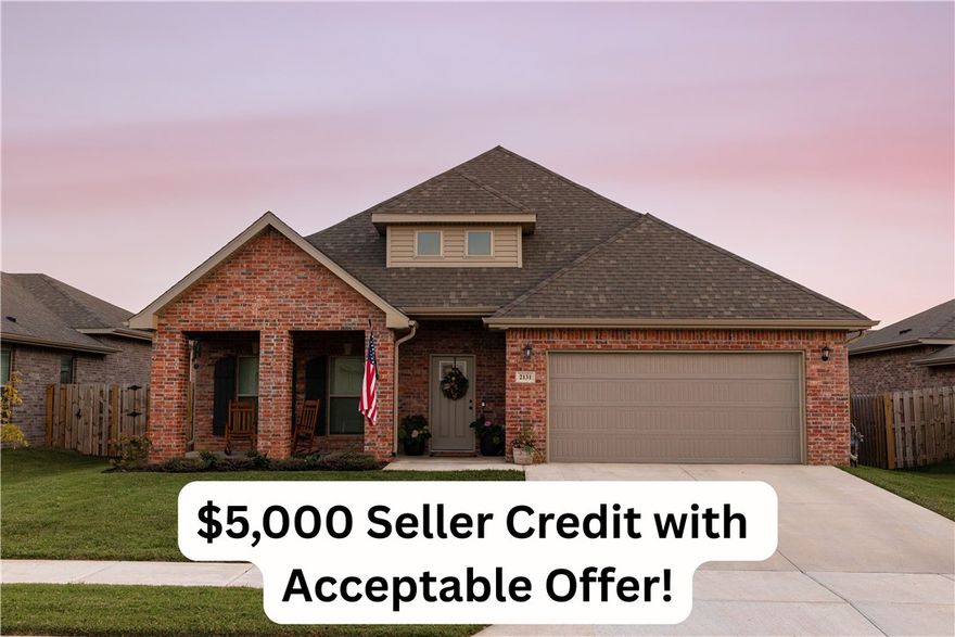 Motivated Seller & $5,000 Seller Credit w/ Acceptable Offer!! Step into your beautifully finished and thoughtfully designed floorplan with space for the whole family. The open and airy first floor features a large living room beaming with natural light and an elegant electric fireplace. The spacious kitchen has stylish black stainless steel appliances and an oversized walk-in pantry for all of your storage needs. The primary bedroom is located on the first floor with an ensuite bath with double vanities, a large soaking tub and walk-in shower. The oversized primary closet flows effortlessly into the laundry room for ultimate accessibility & convenience. The 2nd floor has 2 additional bedrooms, a full bathroom and a flex space ideal for a play area, side hustle or office needs. The fully fenced backyard boasts a covered patio with a 10'x20' extension. Garage is wired for 240V EV chargers. Located less than 10 miles from downtown Bentonville, XNA airport and Walmart HQ. Priced to sell and below market comps!