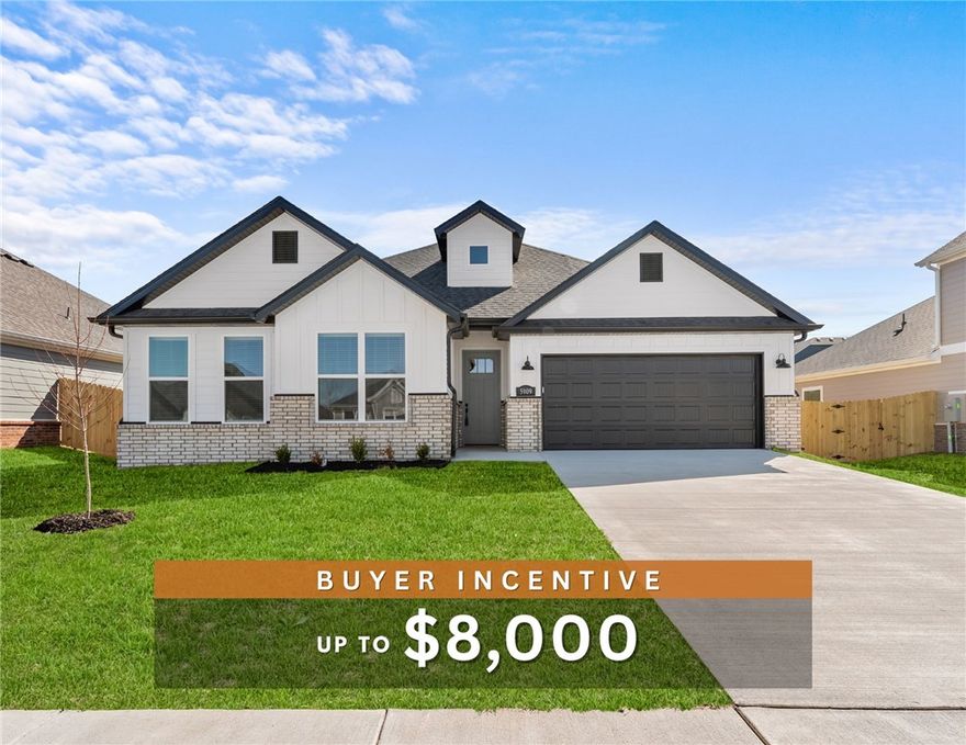 Fence, blinds and gutters included! Discover your dream home in the sought-after Osage Hills neighborhood. Clinton plan with garage on the right & North facing! 9 ft ceilings, linear electric fireplace in the living room, LVP flooring throughout the main living areas and primary bedroom, quartz countertops and more. Chef's kitchen boasting frigidaire stainless steel appliances, gas range, pantry, quartz countertops, bar pull handles, large island and gorgeous backsplash. Luxurious primary bedroom features abundant natural light, while the spa-like primary bathroom offers a walk-in shower, double sinks and spacious walk-in closets. Two secondary bedrooms on the main level, a 4th bedroom upstairs that would be a perfect bonus room & a separate laundry room. Nestled on a generous lot with covered patio that overlooks the serene sodded, fully fenced backyard. Sturdy concrete siding & brick! Model home located at 6008 SW Coywolf St- Lot 122.