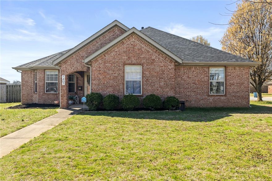 Welcome to this charming all-brick home located on a desirable corner lot in the heart of Pea Ridge! This well-maintained 3-bedroom, 2-bath home offers 1,477sqft of comfortable living space w a functional & inviting layout. The spacious living room features a cathedral ceiling & cozy gas fireplace, creating a warm & open atmosphere. The kitchen is equipped with granite countertops & a brand-new dishwasher, perfect for everyday living & entertaining. The primary suite offers convenience & comfort with his & her closets, while the additional bedrooms provide flexibility for family, guests, or a home office. Step outside to enjoy a flat, fully fenced backyard w beautiful mature trees providing great shade. Relax year-round on the screened and covered back patio, & take advantage of the 84 sqft storage building for extra space. Additional highlights include a new roof, north-facing orientation, and a prime location close to everything Pea Ridge has to offer. Don’t miss this move-in ready home in a great neighborhood!