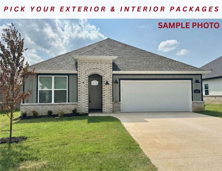 Colby plan with 1 level, garage on the right and East facing! Select your exterior & interior packages! 9 ft ceilings, linear electric fireplace, LVP flooring throughout the main living areas and master bedroom, quartz countertops and more. Chef's kitchen boasting frigidaire stainless steel appliances, gas range, pantry, quartz countertops, bar pull handles, large island and gorgeous backsplash. Luxurious master bedroom features abundant natural light, while the spa-like master bathroom offers a walk-in shower, double sinks, tub, and spacious walk-in closets. Additional features include a formal dining room, three large secondary bedrooms and a functional laundry room. Nestled on a generous lot with covered patio that overlooks the serene sodded, fully fenced backyard. Sturdy concrete siding! Model home located at 3631 Tranquility St- Lot 1.