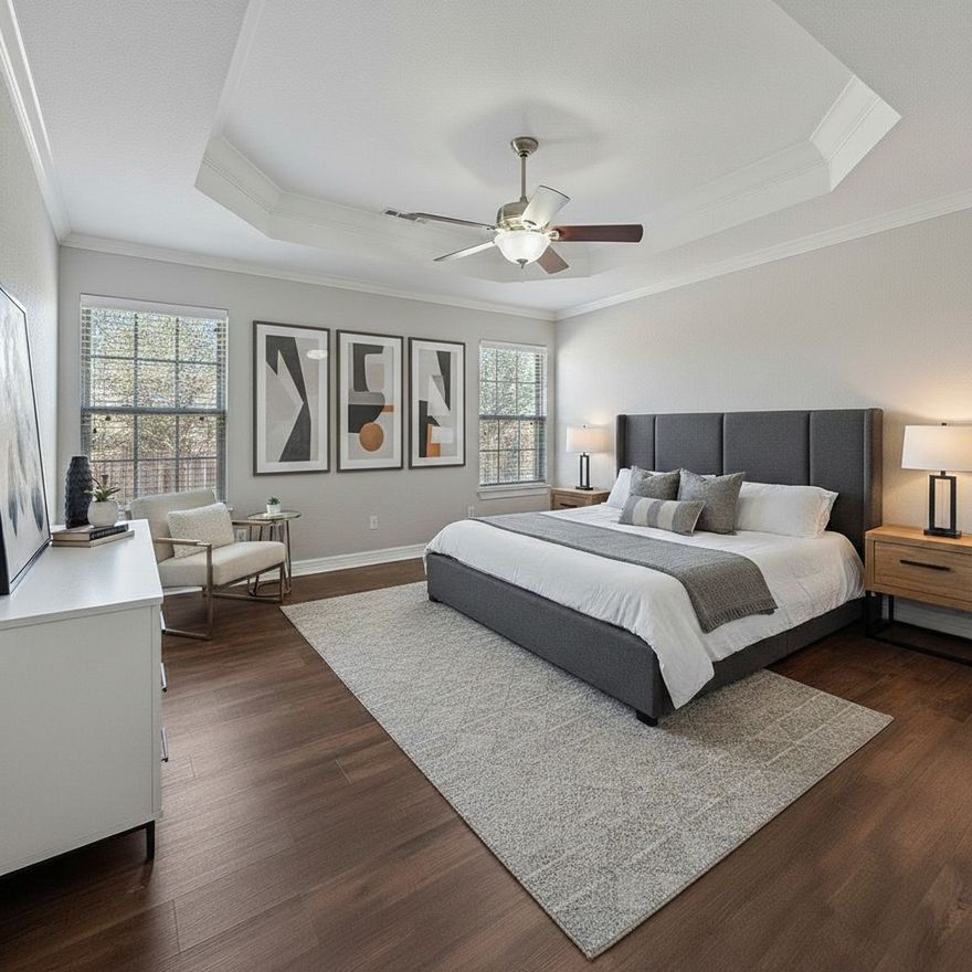 Discover this move-in ready 3-bed, 2-bath home nestled at the end of a cul-de-sac. This thoughtfully designed split-floorplan house offers privacy and comfort. The master suite features a spacious walk-in closet, double sinks, shower, and a relaxing jacuzzi tub. Enjoy the cooled and heated sunroom, ideal for relaxing year-round. The living room features a cozy gas fireplace, all flooring in the home is tile or LVP—no carpet. The large, fenced backyard includes gates on both sides with charming doggy windows, perfect for pets and outdoor activities. Walking distance to The Boardwalk Food Truck Court for those nights you don't want to cook or drive. A short drive to the Jones Center, multiple parks, schools and stores, the neighborhood is situated just off Don Tyson Pkwy for quick access to Tyson HQ, Children’s Hospital, Arvest Ballpark, and I-49. Roof was replaced in 2020, water heater in 2022, HVAC in 2016. This charming home offers comfort, convenience, and a prime location.