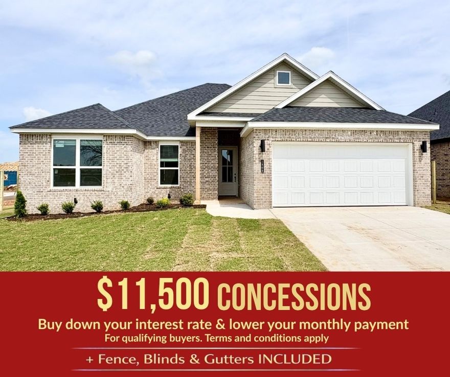 Welcome to Yorktown Subdivision, where traditional charm meets modern design in the heart of Pea Ridge. The Sparrow floor plan offers 1,660 sq ft of efficient, stylish living space featuring 4 bedrooms, 2 bathrooms, a 2-car garage, and all on one level.This home is designed with both comfort and quality in mind. Enjoy an insulated garage door and walls for improved energy efficiency and year-round comfort. The bathrooms showcase tile extending all the way to the ceiling, creating a sleek, upscale look that’s also easy to maintain. In the kitchen, a gas cooktop with an exterior-vented hood delivers high-performance cooking and ventilation.For a limited time, Lower your interest rate with $5,000 from the builder + $2,500 appliance allowance + up to 4k in closing costs from select lenders. For a total of up to 11,500K with lender incentives. Fence, blinds, and gutters are all included.