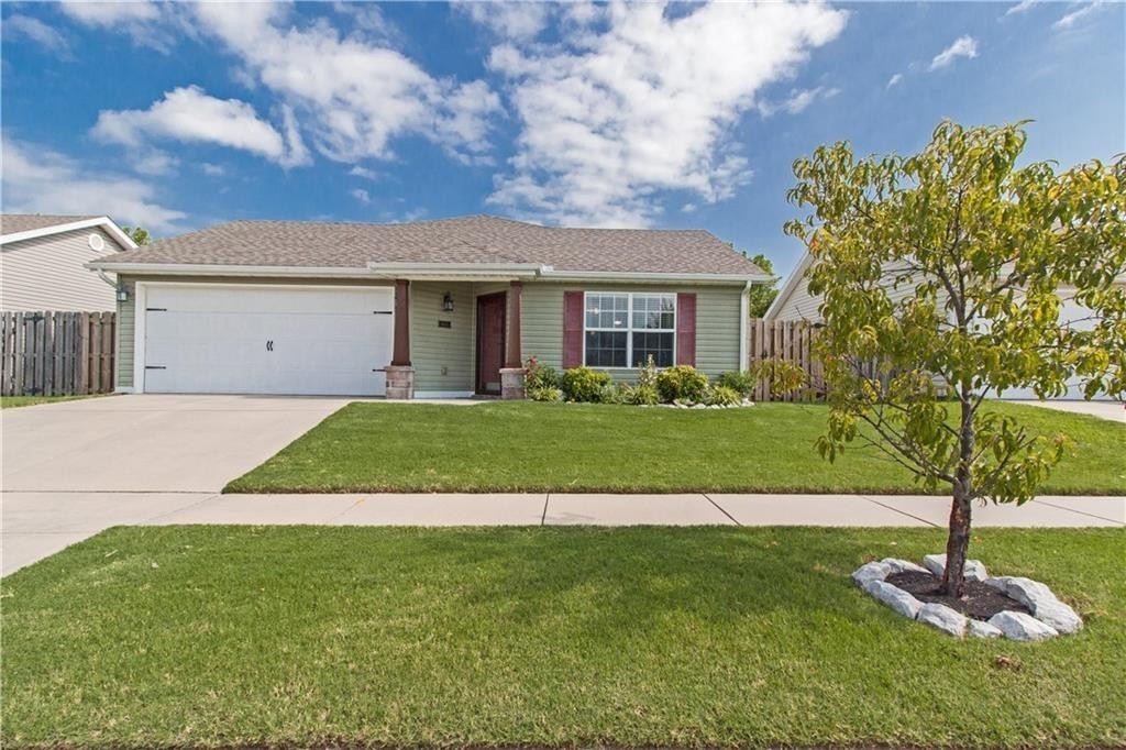 This Fayetteville home is located just 8 min from UofA in a quiet community with 4.9-acre park w/ playground & trails! Exterior offers elegant pillared front entrance, landscaping and patio! Interior features open and inviting living room and kitchen with a breakfast bar and stainless appliances, private master in the back of the home with marble counter top, carpet/tile and vinyl flooring! Refrigerator and flooring less than a year old! Solid & Affordable quality in a great neighborhood.