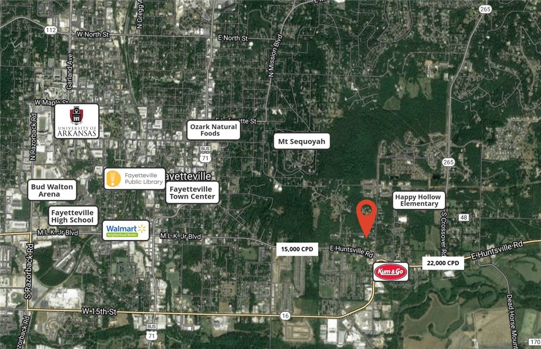 Acreage available in ideal location of east Fayetteville just 10 minutes to the Fayetteville Square & the University of Arkansas. Quiet area off of E Huntsville Rd & Hwy 16. Property within walking distance to Happy Hollow Elementary & Mt. Sequoyah Trail Head. Utilities at street. Approx 580' of depth. Zoned RSF-4.