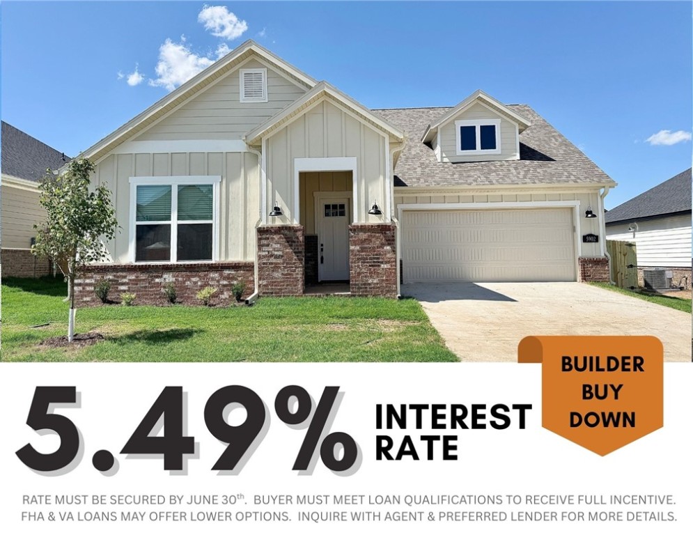 5.49% INTEREST RATE/BUILDER BUY DOWN & fence, blinds and gutters included! Discover your dream home in the sought-after Osage Hills neighborhood. Emmet plan with garage on the right and South facing! 9 ft ceilings, linear electric fireplace in the living room, LVP flooring throughout the main living areas and primary bedroom, quartz countertops and more. Chef's kitchen boasting frigidaire stainless steel appliances, gas range, pantry, quartz countertops, bar pull handles and large island, all complemented by gorgeous backsplash. Luxurious primary bedroom features abundant natural light, while the spa-like primary bathroom offers a walk-in shower, tub, double sinks, and spacious walk-in closets. Additional features include a secondary bedroom downstairs, two large bedrooms upstairs and a separate laundry room. Nestled on a generous lot with covered patio that overlooks the serene sodded, fully fenced backyard. Sturdy concrete siding & brick! Model home located at 6008 SW Coywolf St- Lot 122.
