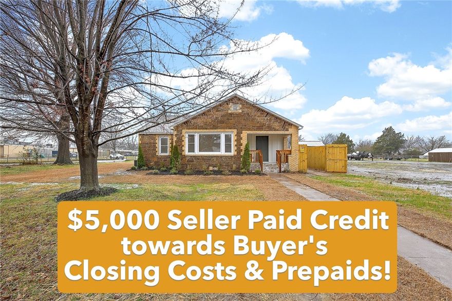 $5000 Seller credit towards closing costs! 1945 stone-masonry charmer reimagined for modern day living filled with warmth & natural light. Nothing cookie cutter! Open floorplan lends itself to family gatherings & memorable holidays. The all-new kitchen features 3cm quartz countertops, new GE appliances & a roomy pantry. You'll love the custom bathroom with its double vanity, quartz counter, separate toilet & charming mosaic tilework not found in today's new-builds. The primary bedroom features a light filled walk-in closet. This nearly new home not only boasts NEW hardware, lighting, and paint, but it has been taken down to the studs and floor joists. Joists & subflooring replaced where needed, all NEW wiring & plumbing, NEW drywall, NEW doors, all NEW appliances and cabinetry! NEW waterproof hybrid flooring and tile throughout-NO CARPET! NEW driveway, walkway & privacy fence along the property line! Professional landscaping adds to the curb appeal. Convenient to schools, Northwest Medical, I-49 & Downtown!