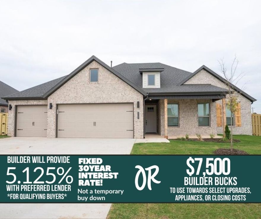 Nestled in the growing community of Pea Ridge, Concord offers the perfect blend of small-town charm and modern convenience—an ideal place to call home. Introducing the 2,282 plan this split layout features 4 bedrooms and 2.5 bathrooms. The primary suite is privately situated on one side of the home and offers a seamless flow from the bedroom to the bathroom, into the walk-in closet, and directly into the utility room. On the opposite side, three additional bedrooms share a full bath.At the center of the home, a vaulted living room opens to the kitchen and dining area. The living room showcases an electric fireplace, while the kitchen features beautiful quartz countertops throughout and a charming breakfast nook for casual dining. A convenient half bath is located just off the kitchen.Enjoy relaxing evenings on your covered front and back porches, with the backyard enclosed by a privacy fence. The 3-car garage provides generous space for parking and storage, completing this stylish and functional home.