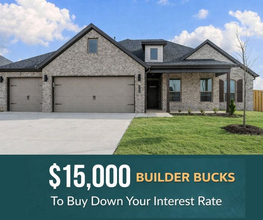 For a limited time receive 15K in builder bucks and up to 4K from select lenders.Introducing the 2,282 plan this split layout features 4 bedrooms and 2.5 bathrooms. The primary suite is privately situated on one side of the home and offers a seamless flow from the bedroom to the bathroom, into the walk-in closet, and directly into the utility room. On the opposite side, three additional bedrooms share a full bath. At the center of the home, a vaulted living room opens to the kitchen and dining area. The living room showcases an electric fireplace, while the kitchen features beautiful quartz countertops throughout and a charming breakfast nook for casual dining. A convenient half bath is located just off the kitchen. Enjoy relaxing evenings on your covered front and back porches, with the backyard enclosed by a privacy fence. Plus a 3-car garage. Fence, blinds, and gutters are all included.