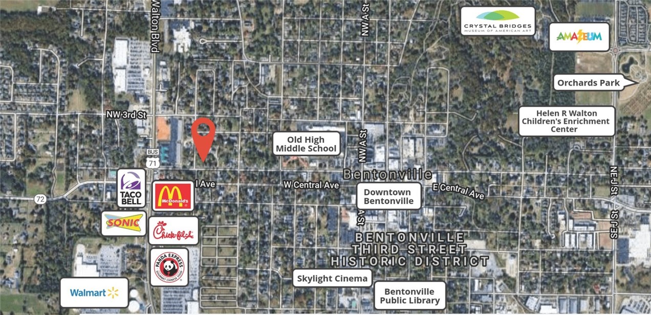 3.5 blocks west of the Bentonville Square, within walking distance to schools, Crystal Bridges, shopping, greenway trail system & restaurants. 0.19 acre lot. Home has no value. SOLD AS-IS NO KEY NO SHOWINGS UNTIL UNDER CONTRACT.