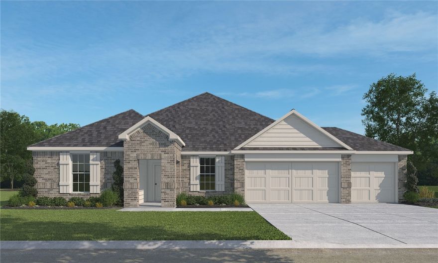 The Frisco plan in Renley Rae in Springdale, AR! This plan offers 4 bedrooms and 3 bathrooms! Single-story homes feature engineered wood flooring throughout and tile flooring in the primary bathroom. The kitchen features quartz countertops, 42’’ cabinets, black hardware, and a gas range. The living room features a beautiful modern fireplace with a poplar mantle! Fans are included in all bedrooms and the living room! The primary ensuite will have a walk-in shower, separate tub, and quartz countertops! The exterior of these homes will have 4-sides brick with Hardie® siding (per plan) with a 3-car garage! Each home will have a lovely covered back patio. Taxes, HOA, and parcel TBD. Home is located within Tontitown city limits, but has a Springdale address and zip code.
