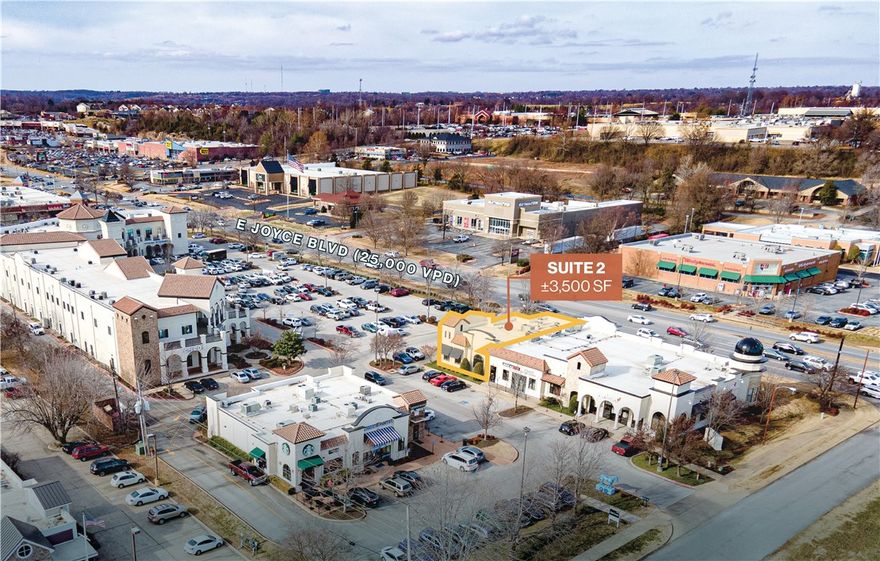 Rare restaurant opportunity in Nelsons Crossing, a prime retail center in Fayetteville's vibrant Uptown District. This ±3,500 SF suite is built out with a kitchen, vent-hood, and walk-in cooler/freezer, with equipment available. Enjoy exceptional visibility from E Joyce Blvd (±25,000 VPD) and N College Ave (±39,000 VPD), ensuring high traffic and prominent signage. Co-tenants include Starbucks, Verizon, and Nothing Bundt Cakes, drawing a consistent customer base.