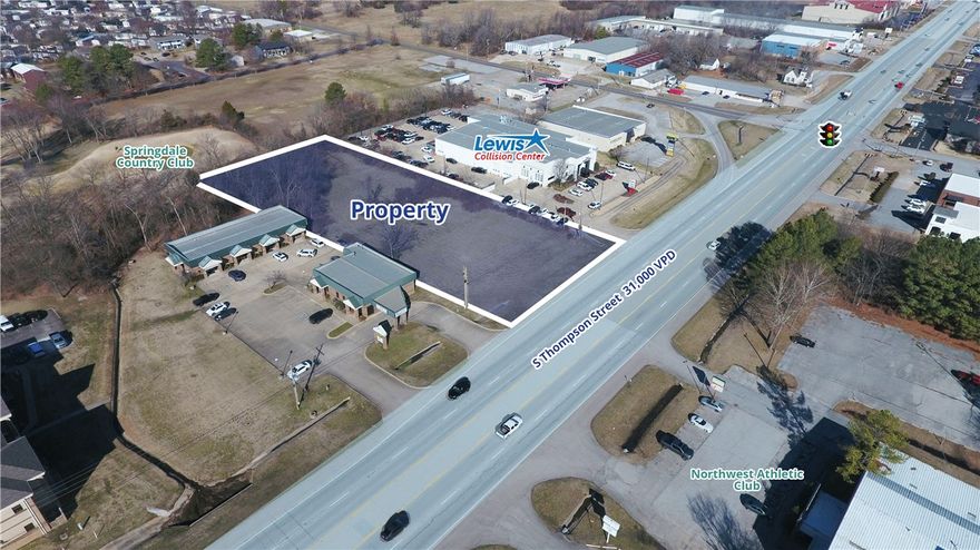 Great street frontage acreage for sale on S Thompson Street, great for retail, medical or office development. Centrally located within the Springdale Country Club territory and in a direct path of growth between Don Tyson Blvd and N College Avenue leading to Fayetteville’s Business & Shopping District and Fulbright Expressway. Property has 185 feet of frontage on busy S Thompson Street with more than 31,000 vehicles per day and includes two parcels totaling 1.48 acres.