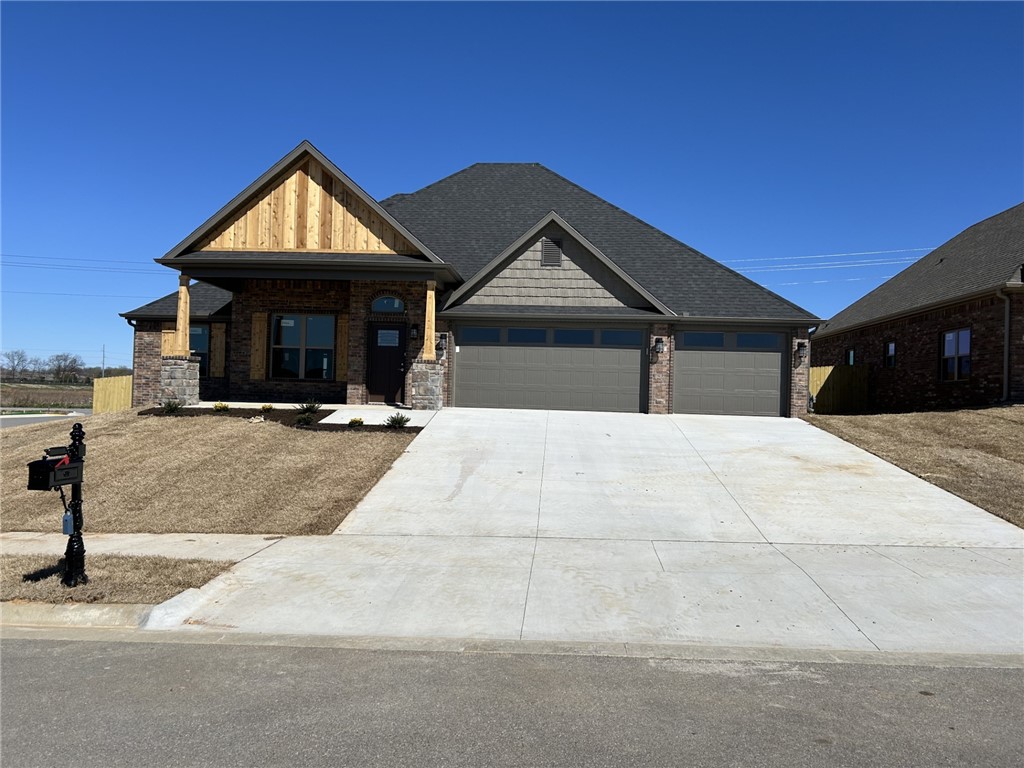 Remarkable new construction 3 bed 2 bath single story home now available. Complete with SS built-in appliances including convection oven, mw, & gas cooktop surrounded by granite countertops. Living room fireplace makes the perfect architectural focal point. Windows are wood cased & have 2 1/2 in blinds installed. A large front porch, fully sodded yard, landscaping & privacy fence give the home tremendous curb appeal. The back porch is covered & the home has fully installed gutters. Keyless pad on garage door for ease of access opens the garage door to a full-size garage space. Primary bedroom has an oversized 5 x 5 tile shower & the master closet conveniently wraps around into the laundry room w presoak sink located close to the garage. Exterior brick & cedar construction for a long life and ease of maintenance. Interior finishes vary, photos shown are of similar floorplan.