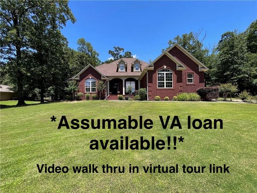 *Assumable VA loan @ 3.25%. Save tens of thousands with a payment as low as $1570 (P&I) per month*
Live in comfort and style on the 16th tee at Lions Den Golf Course! This 4-bed, 2.5-bath, 3,651 sq ft home features 10-ft double tray ceilings in the living room, granite countertops, breakfast bar, spacious laundry room, 6" exterior walls, and a geothermal heat and air unit for energy efficiency! The master suite offers a walk-in shower, soaker tub, and large closet. Enjoy the sunroom that opens to a covered patio, perfect for relaxing or entertaining. Upstairs, a bonus room is set up as a theater with a wet bar, storage, and a mini fridge. The beautifully manicured lot is just under an acre and includes a 12’x30’ storage building—ideal for lawn equipment or a workshop. Plus, a 3-car garage provides plenty of space for vehicles and storage! It's time to tee up!!(See the virtual tour for a video walk through!)