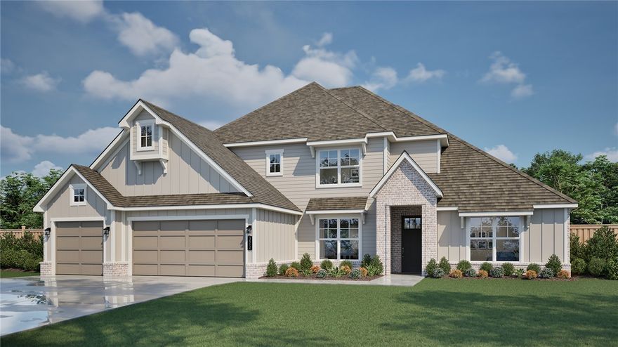 Welcome to the Wellington, a beautifully crafted two-story ranch offering the ideal balance of comfort and luxury. Spanning 2,993 sq ft, this thoughtfully designed home features 5 bedrooms, 3.5 bathrooms, and a finished three-car garage. A welcoming covered front porch leads into a spacious entryway and an open-concept living, kitchen, and dining area. With direct access to a covered back patio and fenced backyard, the layout is perfectly suited for year-round entertaining—whether hosting holiday gatherings, enjoying cozy movie nights, or spending time outdoors with family and friends. The split-bedroom design enhances privacy, with the primary suite tucked away from the main living areas. This peaceful retreat includes a spa-inspired bath with a separate soaking tub and shower, along with a generous walk-in closets for exceptional storage.