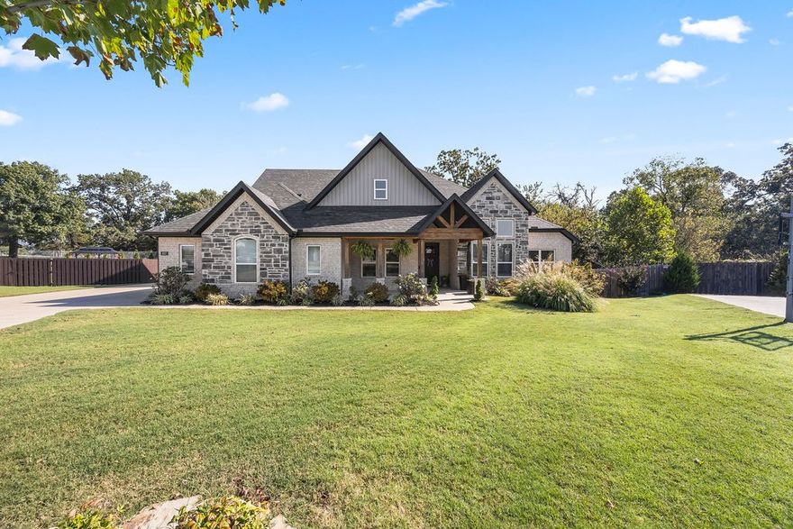 Beautiful, modern, move-in ready. This 5 bedroom 3.5 bath home has a formal dining room and a dedicated office. Sitting on a .77 acre lot with an awesome backyard. Impress with the immaculate front porch and welcoming foyer with
crown molding, leading to the living area with vaulted ceilings and wooden beams. A spacious kitchen with granite counters, gas commercial 6 burner cooktop, double oven, pot filler, pantry,
backsplash, wine fridge & bar. Refrigerator conveys. Primary suite with spacious walk-in closet, walk-in shower and soaker tub.
3 additional bedrooms downstairs. 5th bedroom or entertainment/bonus room upstairs with a half bath. Enjoy the extended covered back deck with a wooden privacy fence on both sides and black chain link fence with a gate to the back of the property. Playset conveys. Underneath of the deck has been enclosed with a door for additional storage. Home is wired for surround sound in living area and back deck. This one truly has everything your family needs.