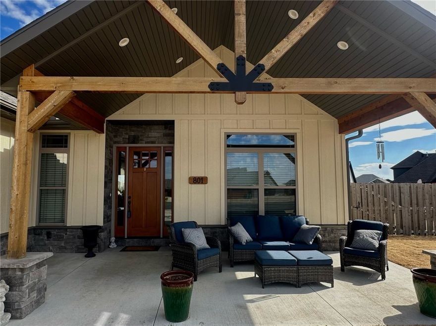 Summer Time Playground! Stunning Modern Moutain Rustic style just 1 mile from Gamble Elementary and Bentonville West High. OPEN 4 bed 3 bath with Office floor plan with massive granite countertop kitchen island. Large .6 Acre lot with heated Pool and outdoor Kitchen and Firepit. Amazing Cedar Accents inside and out. 4 car garage with additional parking pad for a boat or RV.  Room for kids Playscape or Trampoline.  Maste bath has walk through Shower and huge closet with built ins.  15 minutes to the NEW Walmart Campus.