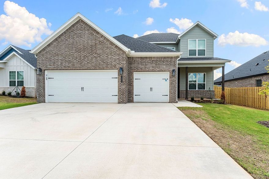 Pea Ridge boasts a variety of activities, all set against the town's scenic beauty. With abundant outdoor recreation, a strong community atmosphere & affordable living, Pea Ridge stands out as one of Northwest Arkansas top emerging communities. Upon entering the Willow Plan, you're welcomed by a charming front porch. Inside, an office space with wood accent walls greets you, LVP leads you into the open-concept living, kitchen, and dining area. The kitchen is equipped with 3CM granite countertops, custom cabinets, and a beautifully crafted wood hood. Conveniently located off the garage are cubbies, the utility room, and a powder room. The primary bedroom features exposed beams and an ensuite bathroom. Upstairs, you'll find three additional bedrooms, each with spacious walk-in closets.The covered back patio, perfect for relaxing or entertaining.For a limited time rates starting at 4.99% OR $7,500 from builder & up to $4K from preferred lender.