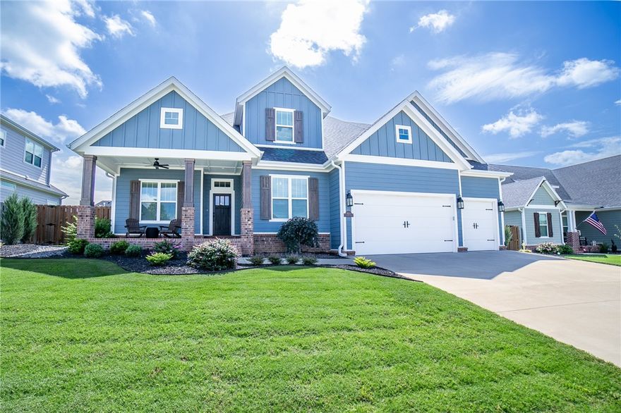 Better than new! This home, built in 2022, has been beautifully upgraded by the owners to offer a more pristine house than when it was first finished. Upgrades include wood floors in the primary bedroom, new carpet in all bedrooms and on the staircase, elevated lighting fixtures, new faucets, and absolutely stunning landscaping in both the front and back! The floorplan is designed for functionality. The main level features the primary bedroom and an additional guest room, with a full bathroom directly across the hall. An office/sitting room with double doors is a great flex space for whatever you may need. The large and beautifully designed eat-in kitchen includes a gas range, built in oven and microwave, and a butler's pantry. The island also includes storage across its entire length. Laundry opens to the primary bedroom's closet and you'll find a great drop zone right by the garage door. Upstairs provides two additional bedrooms, a full bath, and attic storage.