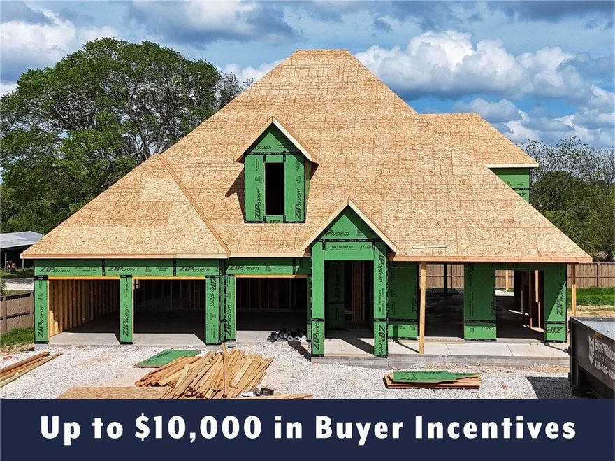 Up to $10,000 in buyer incentives available, including $6,500 from the builder and $3,500 from the preferred lender. These incentives may be used toward closing costs, prepaids, or a rate buydown. The builder portion may also be used as an appliance credit. This home offers a semi-custom opportunity, with certain interior selections still available to change based on the current stage of construction. Located in County Line Square near Shaw Family Park. The Glenwood features a vaulted living room with a fireplace, French doors to the front porch, and engineered hardwood floors throughout the first floor. The kitchen and dining area open to the back patio and include a large island, ceiling-height cabinets, GE Profile appliances, and a pantry. The main level also includes the primary suite, guest bedroom, full bath, laundry room, and 3-car garage. Upstairs offers 3 additional bedrooms and a full bathroom. Fence, gutters, and blinds are included. A community pool and pavilion are coming soon for residents to enjoy.