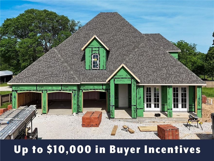 Up to $10,000 in buyer incentives available, including $6,500 from the builder and $3,500 from the preferred lender. These incentives may be used toward closing costs, prepaids, or a rate buydown. The builder portion may also be used as an appliance credit. This home offers a semi-custom opportunity, with certain interior selections still available to change based on the current stage of construction. Located in County Line Square near Shaw Family Park. The Glenwood features a vaulted living room with a fireplace, French doors to the front porch, and engineered hardwood floors throughout the first floor. The kitchen and dining area open to the back patio and include a large island, ceiling-height cabinets, GE Profile appliances, and a pantry. The main level also includes the primary suite, guest bedroom, full bath, laundry room, and 3-car garage. Upstairs offers 3 additional bedrooms and a full bathroom. Fence, gutters, and blinds are included. A community pool and pavilion are coming soon for residents to enjoy.