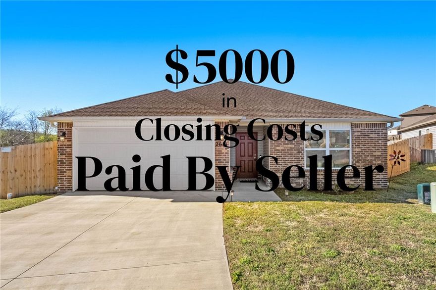 Welcome to Prairie View Subdivision, where comfort meets modern style in this inviting open-concept home. Seller is offering $5,000 in flex cash toward buyer’s closing costs, making this home an even more attractive opportunity. This home offers a spacious layout designed for both everyday living and entertaining. The large living area flows seamlessly into a gorgeous kitchen complete with granite countertops, crisp white cabinetry, ample counter space, a pantry, and stainless steel appliances. Whether you're preparing meals or entertaining friends, this kitchen keeps you engaged with family and friends watching the game in the living room. The private primary suite offers an ensuite and large walk-in-closet. 2 additional bedrooms provide a place for the kids or a home office. Step outside to enjoy the covered back porch—perfect for relaxing evenings or weekend cookouts. This home combines functionality, comfort and $5000 in flex cash to offset closing costs. 10 mins to I-49 and 15 mins to University of Arkansas.