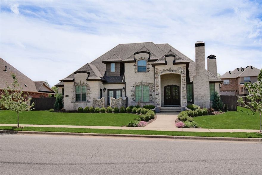 5 bedroom, 3.5 bath, 3 car garage home in the highly sought after Har-Ber Meadows Community. The home features many upgrades and custom features, plantation shutters, wood floors, (no carpet) irrigation, central vac, wired for sound, a study with wood-burning fireplace, formal dining, family room with second fireplace. kitchen overlooking the family room is a cook's delight. Upgraded appliances, gas cooktop, double ovens, ice machine, large breakfast area as well as a bar area, butler pantry, cubby area, and very spacious laundry room. The primary bedroom and bath features two closets, double sinks, separate shower, soaker tub. The bedroom opens to a private patio and has an additional room nearby, perfect for a baby nursery, downstairs play area, flex room. Main level also has a guest bath. All other bedrooms upstairs as well as two baths. Upstairs features a theater/bonus room with wet bar.Covered patio with grilling area, pergola,community pools, parks, ponds, fishing frisbee golf course,