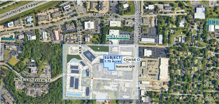 • Zoning: Urban Corridor, allowing for a broad range of commercial and mixed-use developments
• Fayetteville’s highest traffic corridor, serving dense housing and largest daytime population
• Near all of Fayetteville’s highest volume restaurants and retailers
• Very high barrier to entry along the North College corridor
• Multiple access points allowing for easy ingress and egress